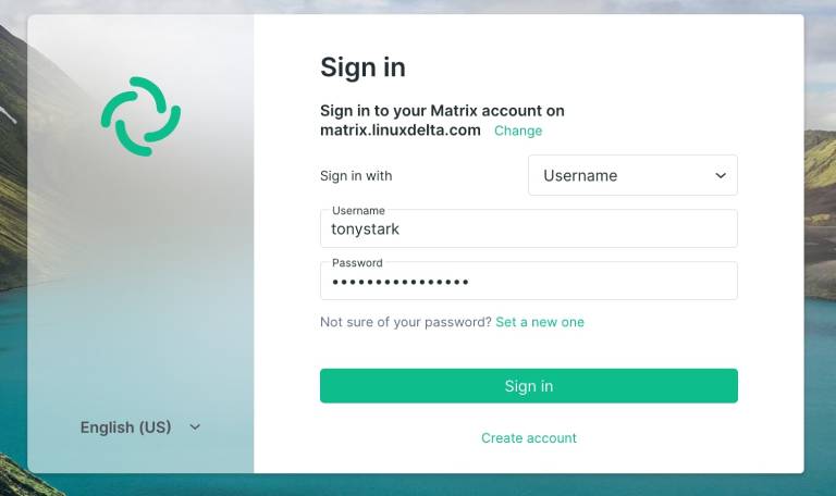 Login form for Element.io