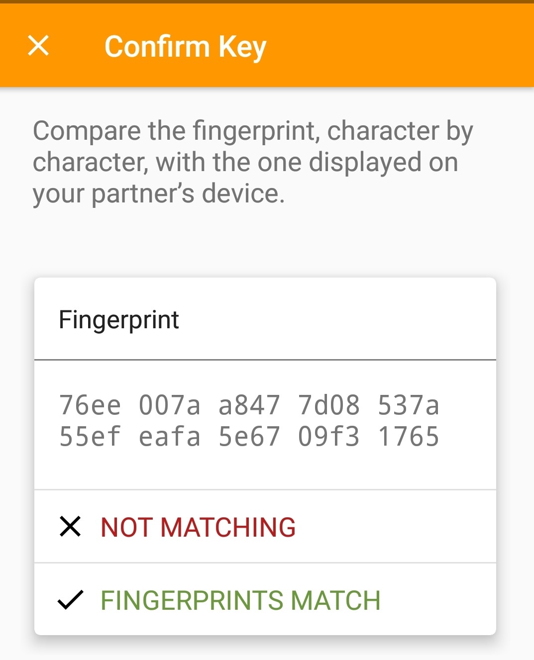 OpenKeychain key confirmation by comparing key fingerprints